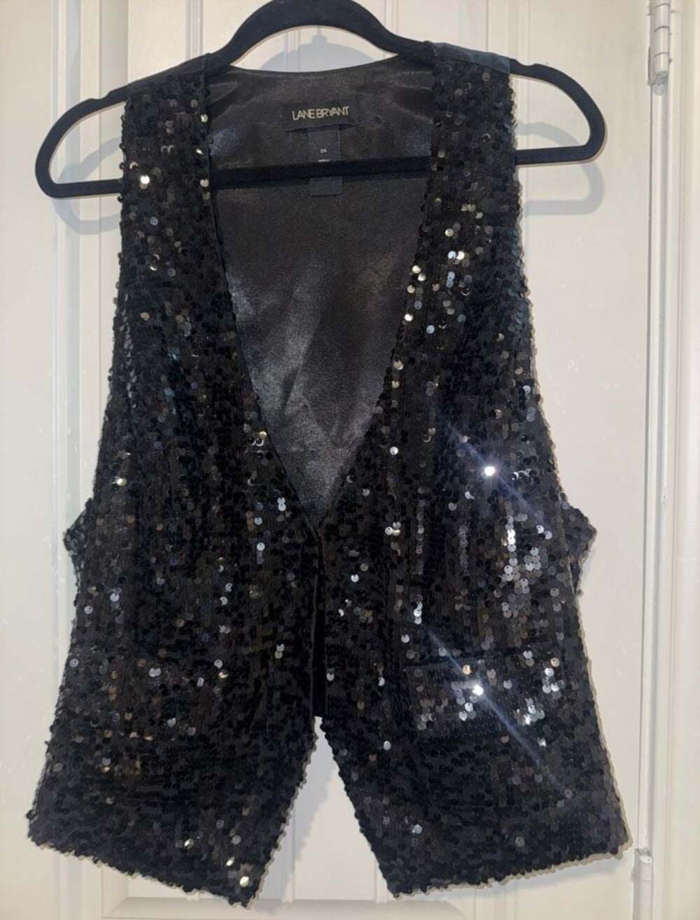 Lane Bryant Black Sequin Tuxedo Vest with Adjustable Back Strap